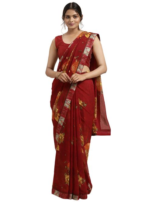 maroon georgette printed saree - 18225641 - Very Small Image - 1