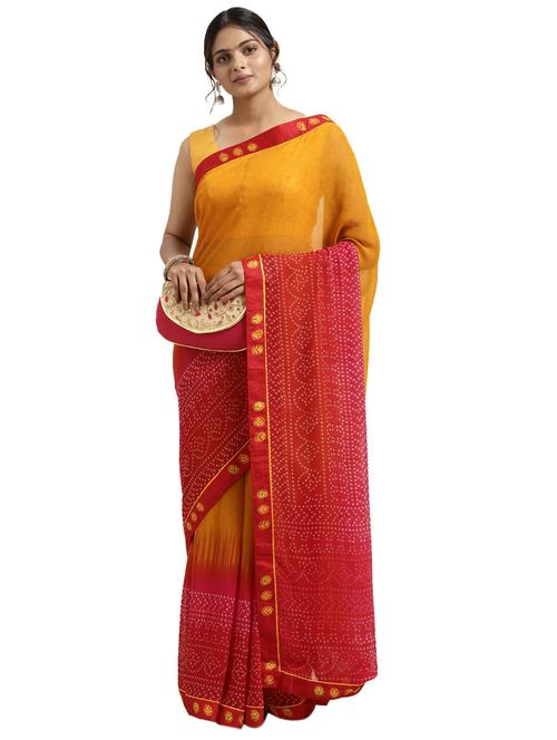 yellow georgette printed saree with blouse - 18225645 - Very Small Image - 1