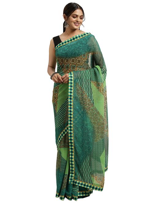 green georgette printed saree - 18225655 - Very Small Image - 1
