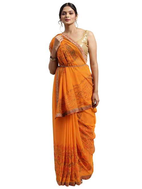 yellow georgette printed saree - 18225670 - Very Small Image - 1