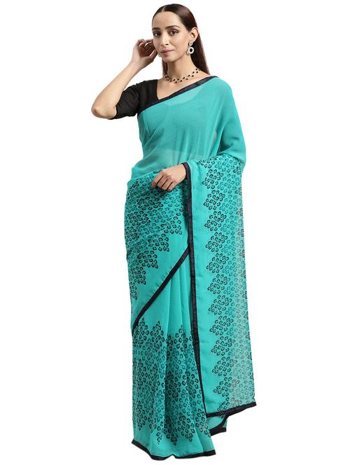 turquoise chiffon printed saree - 18225676 - Very Small Image - 1
