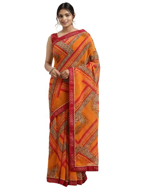 orange chiffon printed saree - 18225680 - Very Small Image - 1