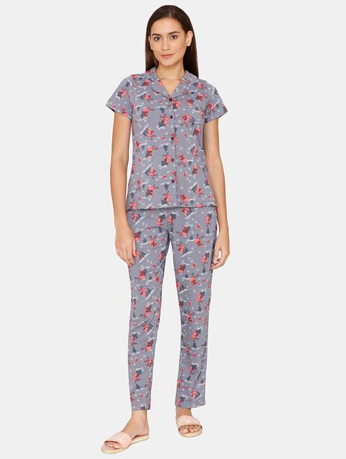 shirt collar printed nightwear pajama set - 18225932 - Very Small Image - 1