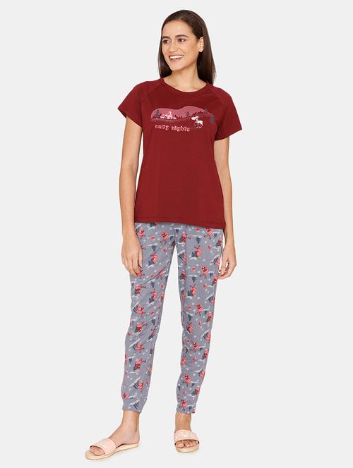 round neck printed nightwear pajama set - 18225933 - Very Small Image - 1