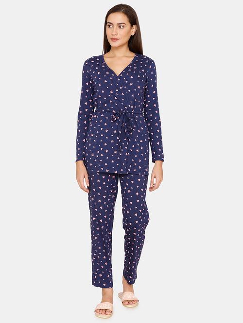 v-neck printed nightwear pajama set - 18225942 - Very Small Image - 1