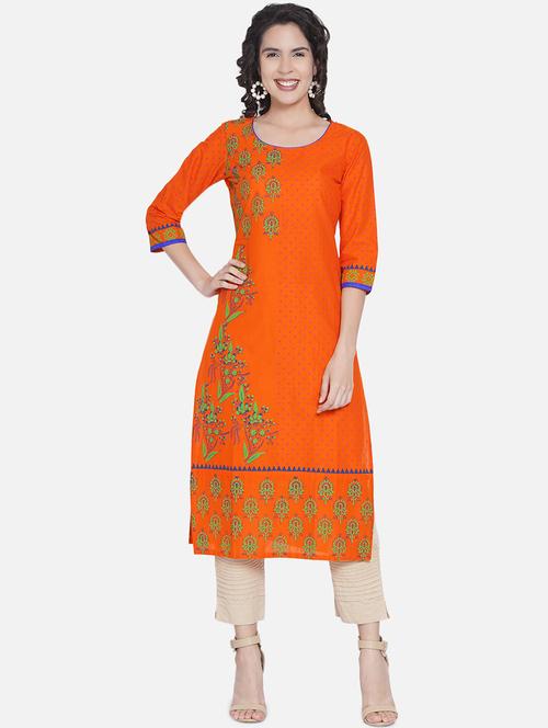 orange printed straight kurta - 18226142 - Very Small Image - 1
