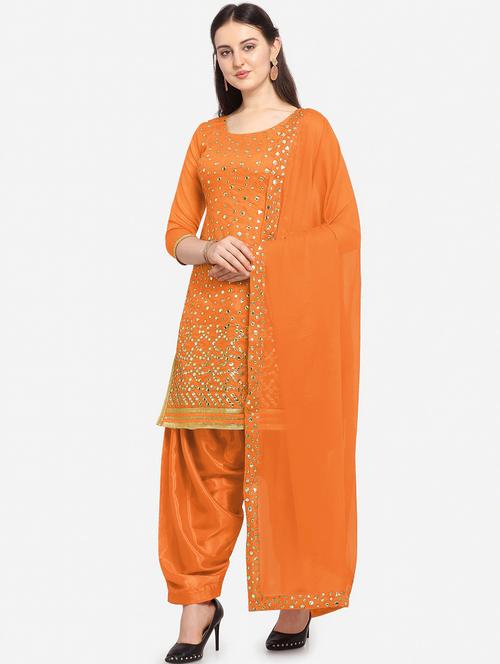 orange silk blend unstitched suit - 18226973 - Very Small Image - 1