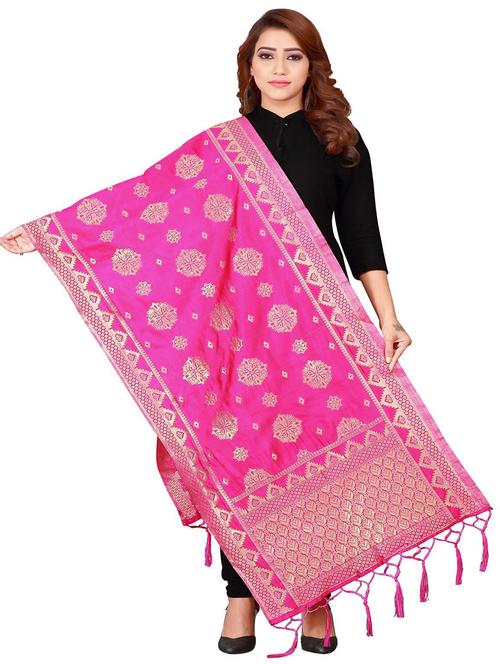 pink silk blend dupatta - 18227597 - Very Small Image - 1