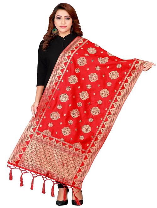 red silk blend dupatta - 18227599 - Very Small Image - 1