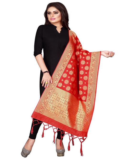 red silk blend dupatta - 18227603 - Very Small Image - 1