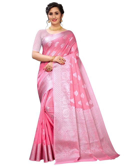 pink silk blend kanjivaram saree with blouse - 18227716 - Very Small Image - 1