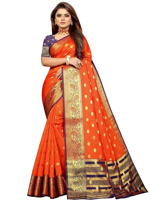 orange silk blend kanjivaram saree with blouse - 18227723 - Very Small Image - 1