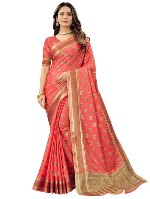 red silk blend kanjivaram saree with blouse - 18227736 - Very Small Image - 1
