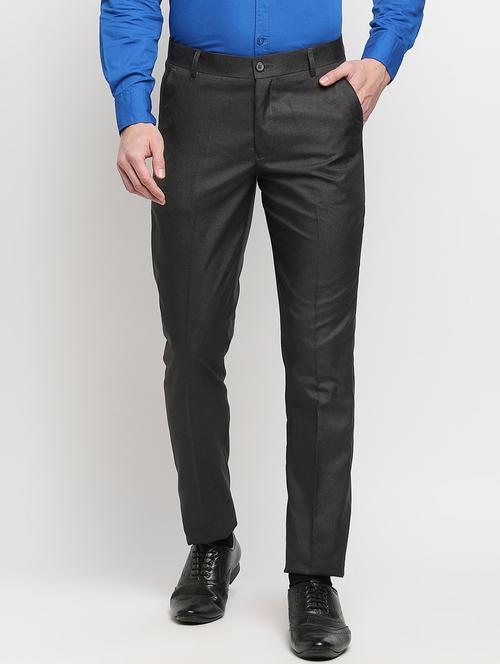 charcoal grey solid formal trouser - 18227841 - Very Small Image - 1