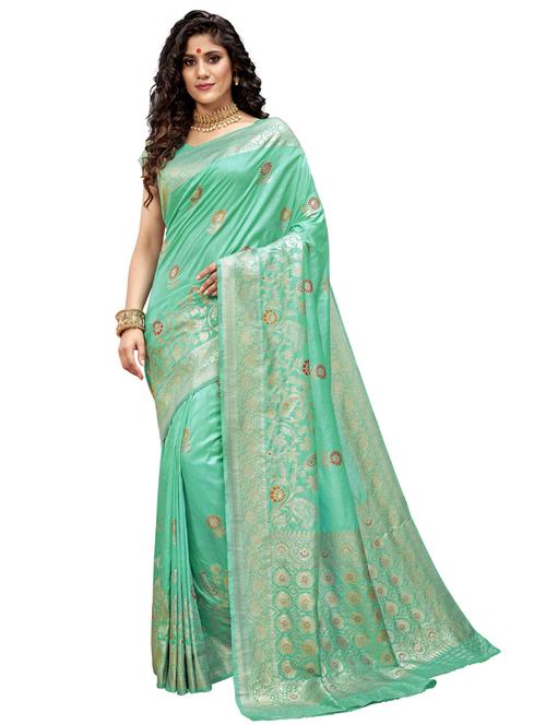 indigo silk blend saree with blouse - 18228395 - Very Small Image - 1