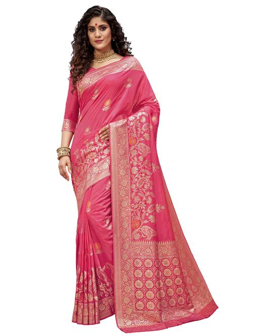 pink silk blend saree with blouse - 18228398 - Very Small Image - 1