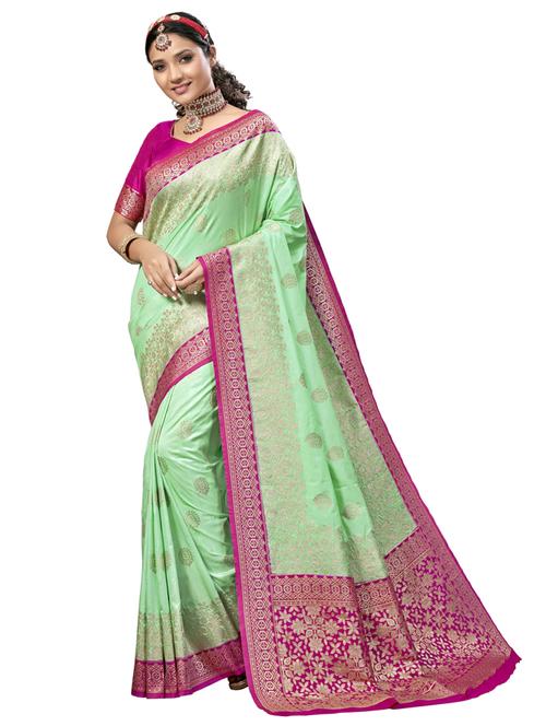 fuchsia silk blend saree with blouse - 18228402 - Very Small Image - 1