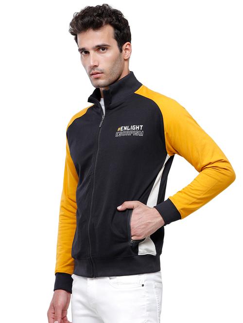 black color-blocked casual jacket - 18228937 - Very Small Image - 1