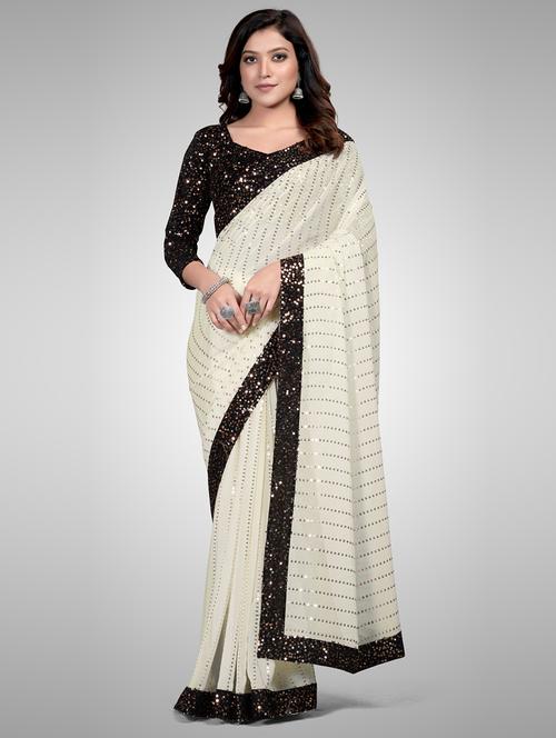 yellow georgette embroidered saree - 18229287 - Very Small Image - 1