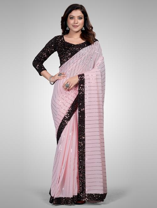 pink georgette embroidered saree with blouse - 18229291 - Very Small Image - 1