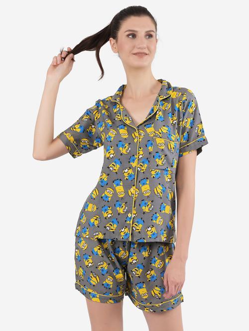 shirt collar printed nightwear shorts set - 18229923 - Very Small Image - 1