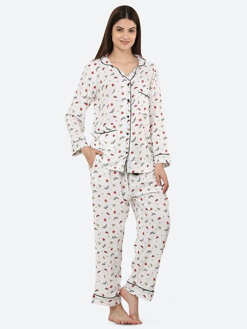 shirt collar printed nightwear pajama set - 18229929 - Very Small Image - 1