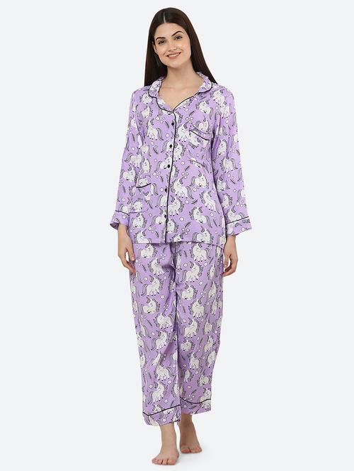 shirt collar printed nightwear pajama set - 18229933 - Very Small Image - 1