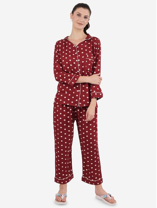 shirt collar printed nightwear pajama set - 18229937 - Very Small Image - 1