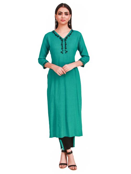 green cotton blend kurta pant set - 18230546 - Very Small Image - 1