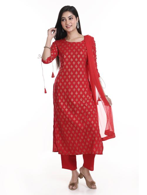 red rayon kurta pant set - 18230554 - Very Small Image - 1