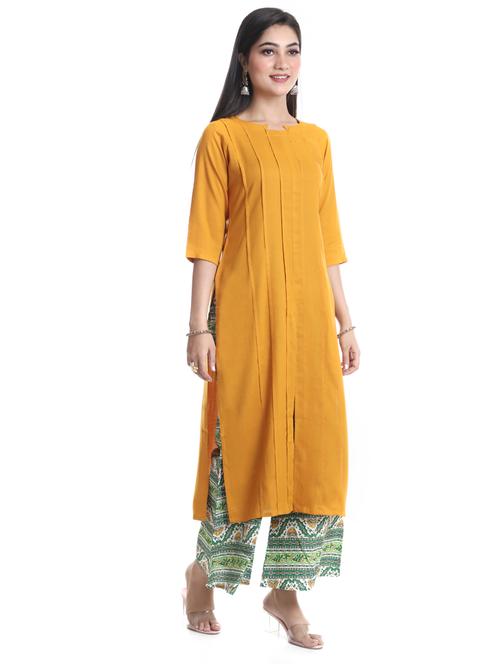 yellow rayon kurta palazzo set - 18230561 - Very Small Image - 1