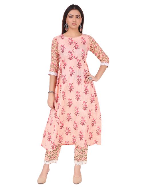 orange cotton blend kurta pant set - 18230577 - Very Small Image - 1