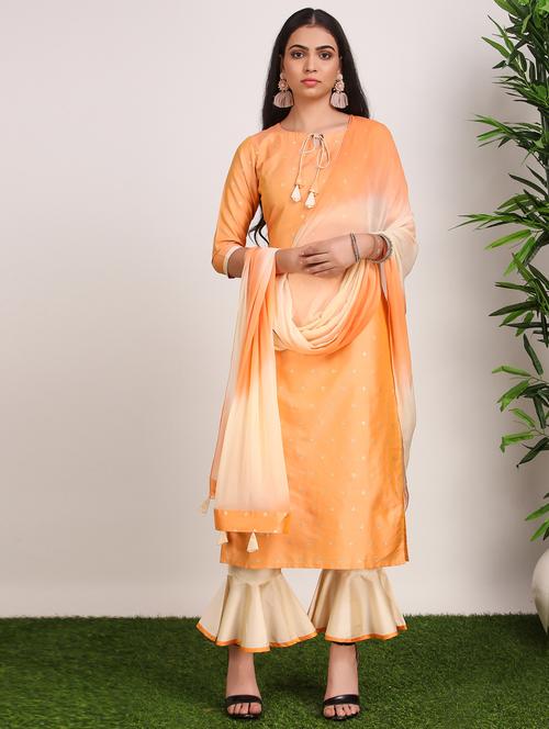 orange art silk kurta palazzo set - 18230578 - Very Small Image - 1