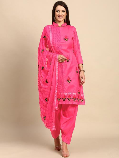 pink cotton blend unstitched suit - 18230763 - Very Small Image - 1