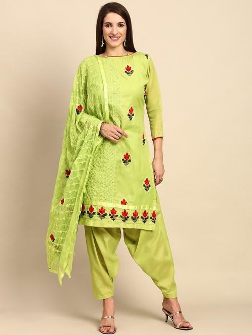 green cotton blend unstitched suit - 18230764 - Very Small Image - 1