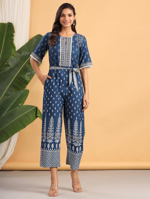 tie front printed full leg jumpsuit - 18230983 - Very Small Image - 1
