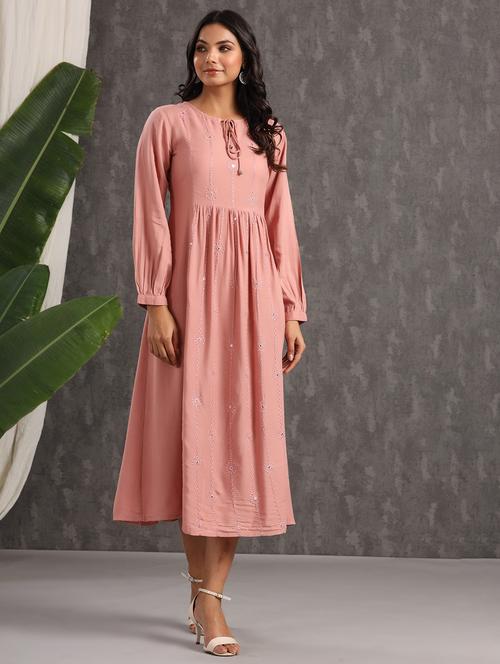 pink solid a-line ethnic dress - 18231008 - Very Small Image - 1