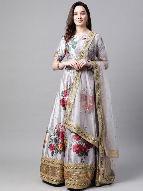 grey silk aline lehenga - 18231031 - Very Small Image - 1