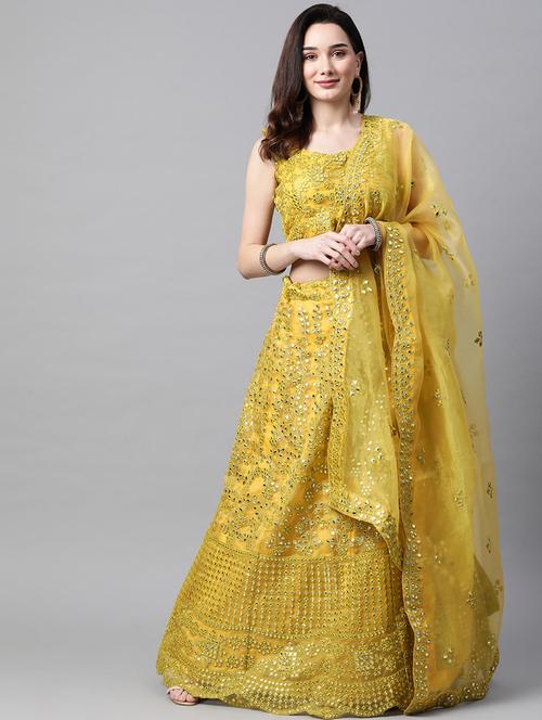 lime organza flared lehenga - 18231034 - Very Small Image - 1