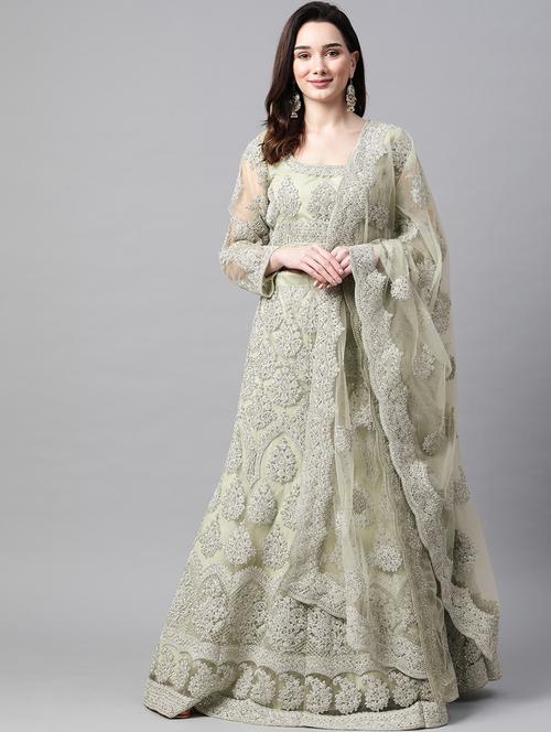 green net aline lehenga - 18231043 - Very Small Image - 1