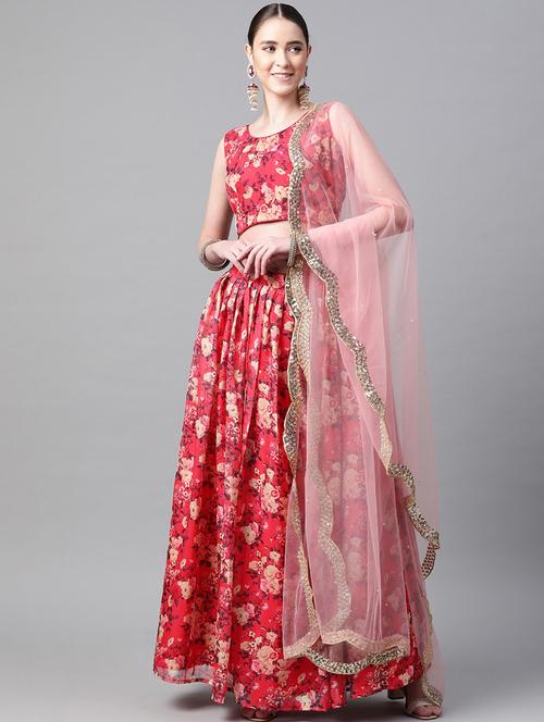 red organza flared lehenga - 18231058 - Very Small Image - 1