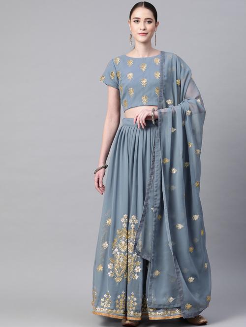grey poly georgette flared lehenga - 18231060 - Very Small Image - 1