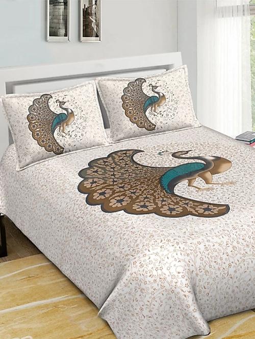 divamee bedsheets 100% pure cotton, vibrant colours jaipuri print double bedsheet with 2 pillow covers-color resistance - 18231193 - Very Small Image - 1