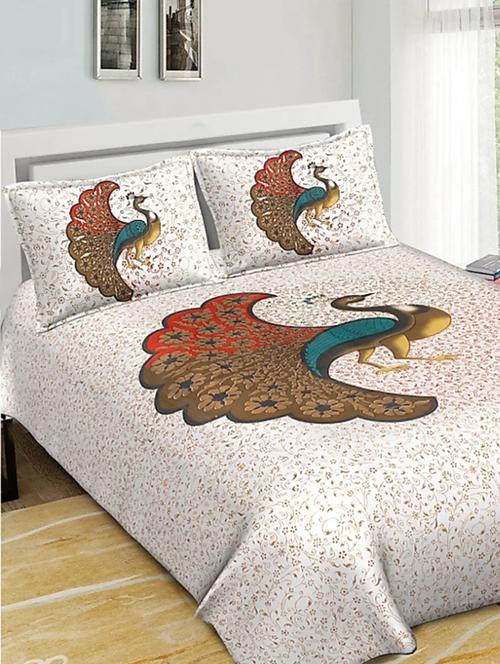 divamee bedsheets 100% pure cotton, vibrant colours jaipuri print double bedsheet with 2 pillow covers-color resistance - 18231194 - Very Small Image - 1