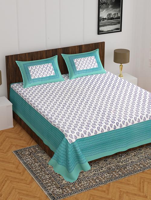 divamee bedsheets 100% pure cotton, vibrant colours jaipuri print double bedsheet with 2 pillow covers-color resistance - 18231210 - Very Small Image - 1