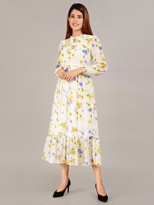tie up neck floral flared dress - 18231417 - Very Small Image - 1