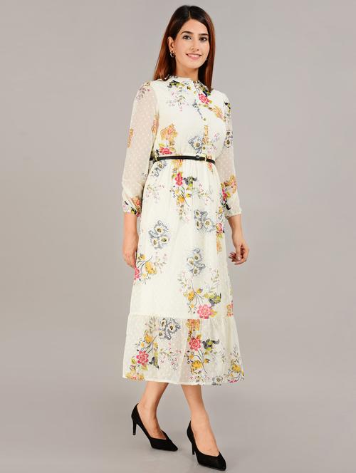 tie up neck floral flared dress - 18231420 - Very Small Image - 1