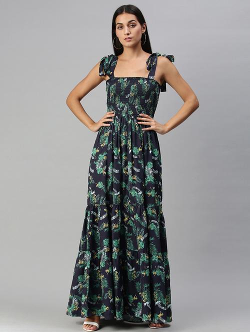 tie knot shoulder printed maxi dress - 18231619 - Very Small Image - 1