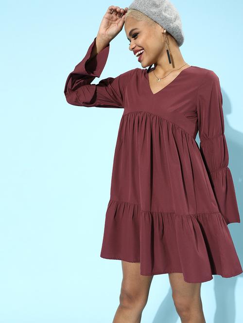 v-neck solid fit & flare dress - 18231652 - Very Small Image - 1