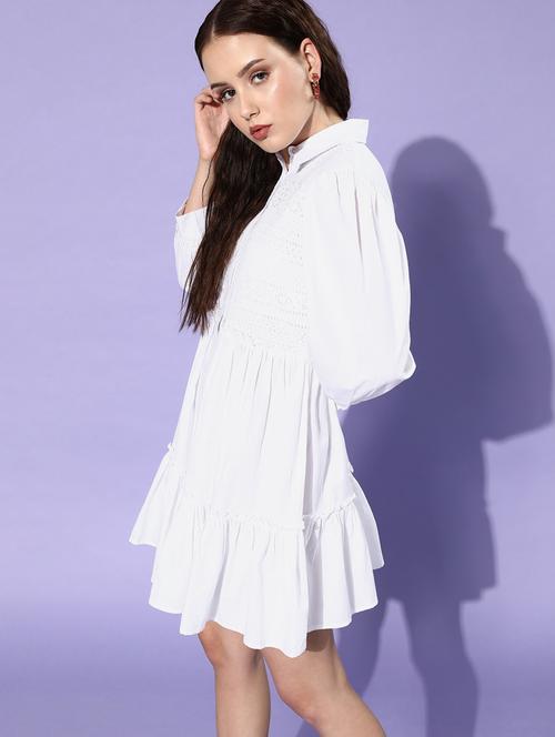 puff sleeved solid shirt dress - 18231669 - Very Small Image - 1